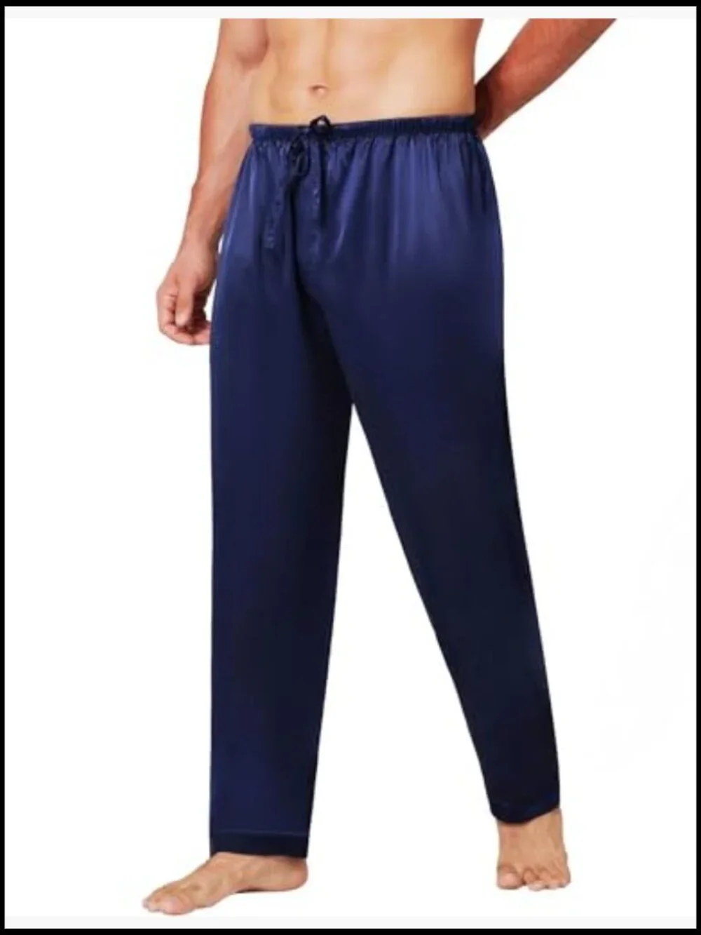 Satin Lounge Pants for Men, Sleep Bottoms with Drawstring Waist - Picture 6 of 6